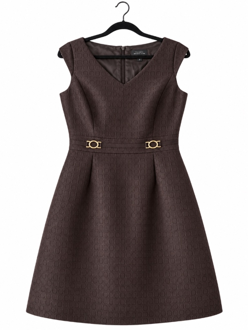 Tahari Black Textured Fit-and-Flare Dress – Size 8